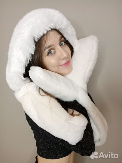 Капор Капюшон с рукавичками тёплый