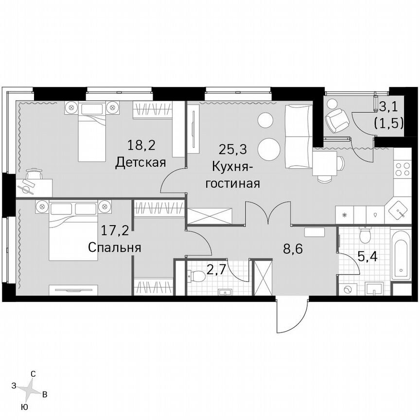 2-к. квартира, 78,9 м², 15/15 эт.