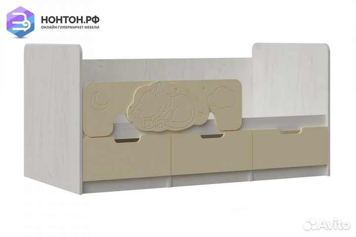 Кровать Юниор-4 ваниль / дуб крафт белый