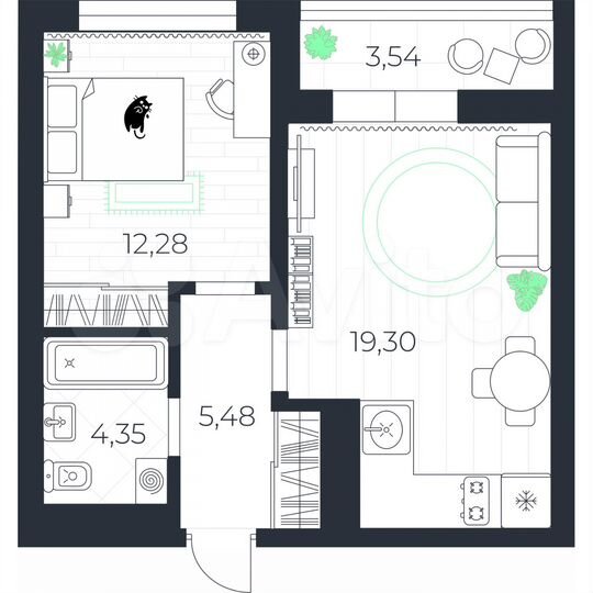 1-к. квартира, 43,2 м², 7/14 эт.
