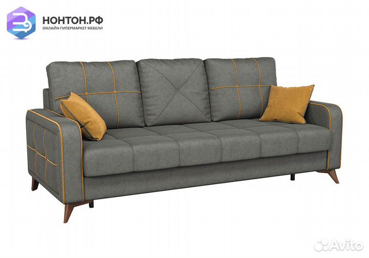 Диван тик-так Черри серый / горчичный