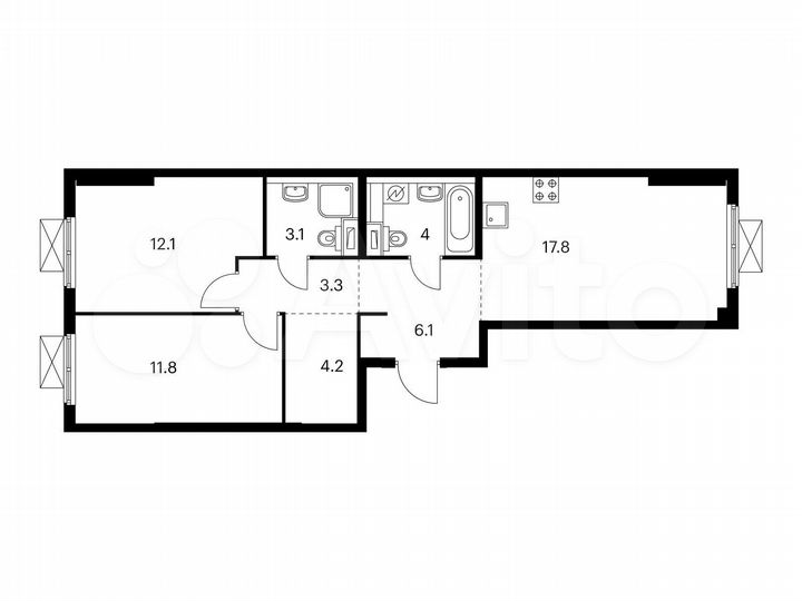 2-к. квартира, 62,4 м², 2/13 эт.