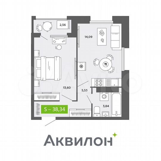1-к. квартира, 38,3 м², 16/16 эт.