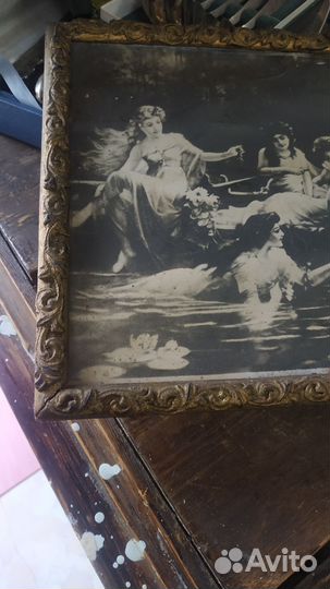 Старинная литография девы купальщицы