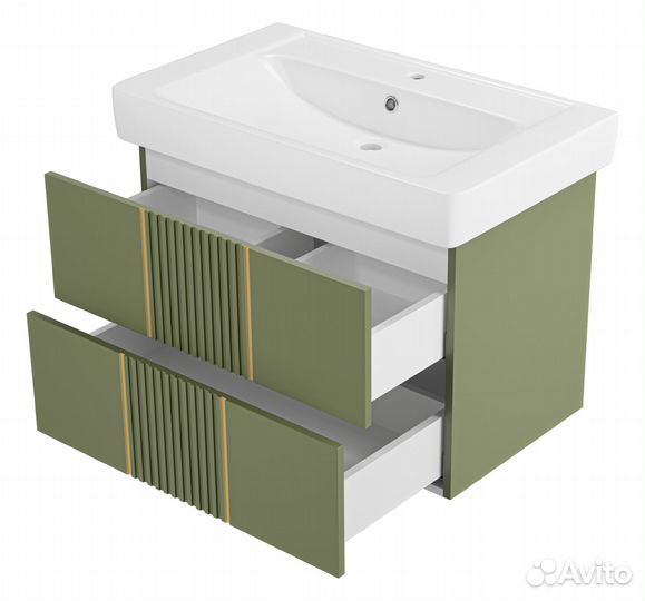 Тумба с раковиной Brevita Vega - 80 ут000022676 подвесная, 2 ящика, олива