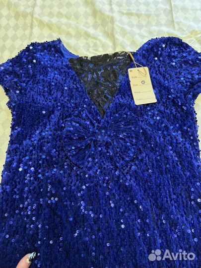 Платье вечернее синее из пайеток