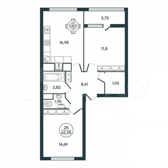2-к. квартира, 62,6 м², 15/17 эт.