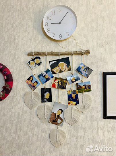 Макраме панно дрифтвуд фоторамка перышки