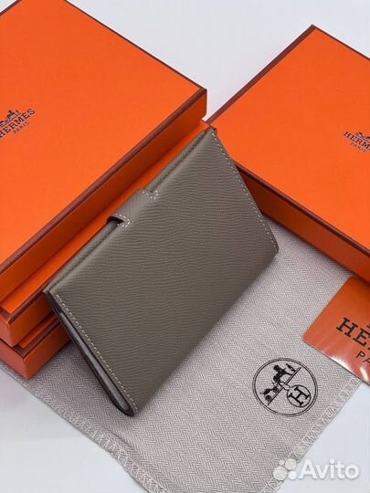 Кошелёк Hermes натуральная кожа серый