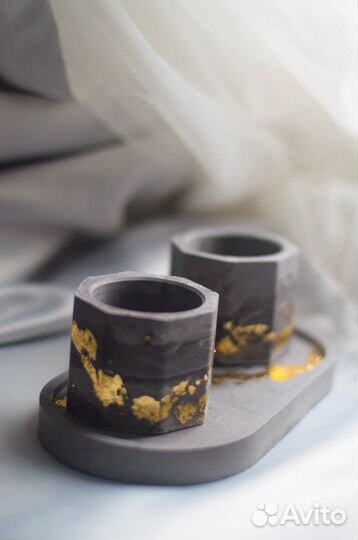 Подарочный набор подсвечник и подставка из гипса