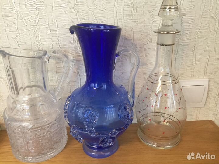 Кувшины(хрусталь,кобальт),графин Чехия