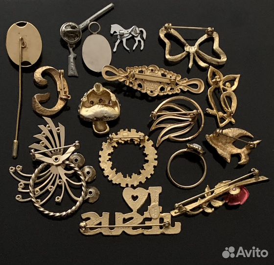 Винтаж Рыбка,лошадь ружьё буквы жемчужины