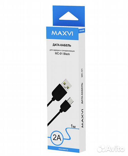 Дата-кабель Maxvi MC-01 USB-microUSB 2А, 1м, черны