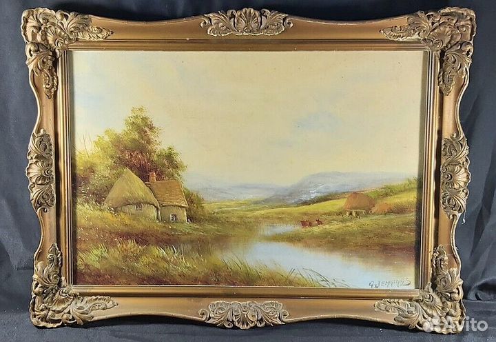 Пара Старинных Картин Масло Подпись Пейзажи
