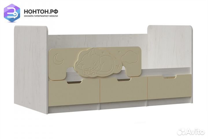 Кровать Юниор-4 ваниль / дуб крафт белый