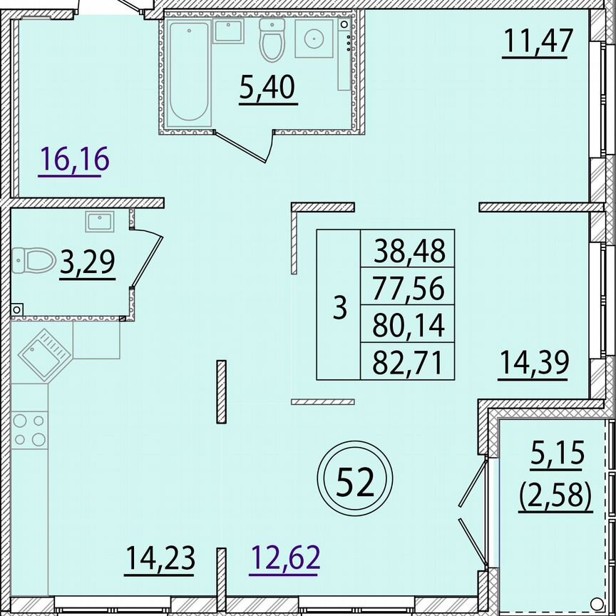 3-к. квартира, 77,6 м², 1/4 эт.