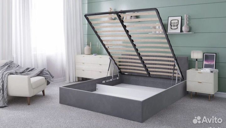 Кровать с подъемным механизмом мягким изголовьем