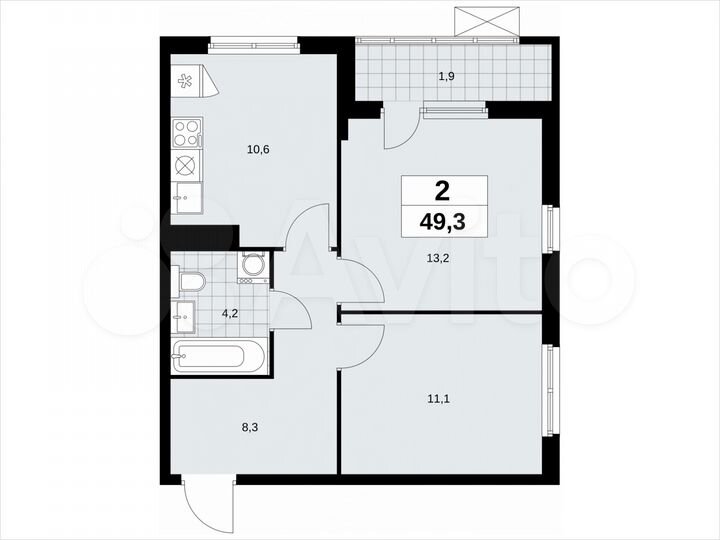 2-к. квартира, 49,3 м², 17/18 эт.