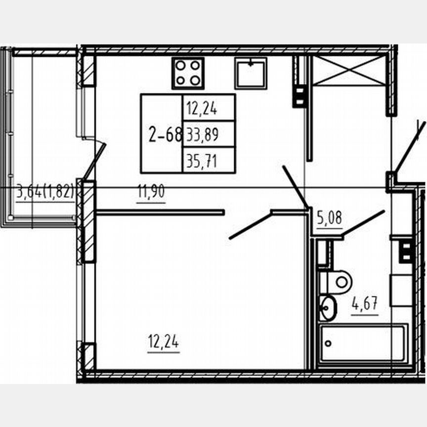 1-к. квартира, 33,9 м², 3/4 эт.