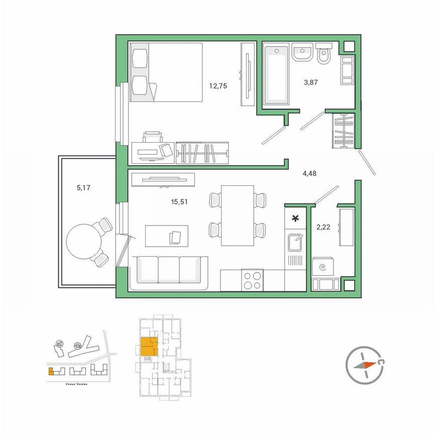 1-к. квартира, 40,5 м², 7/9 эт.