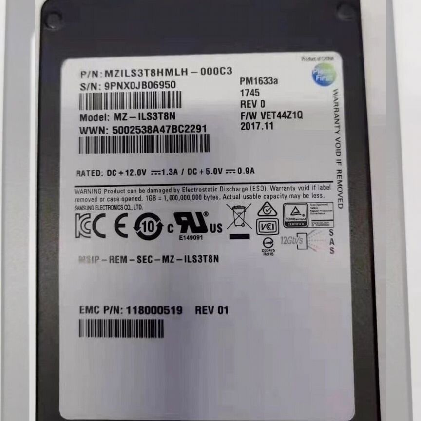 [PM1633A] Ssd Samsung 3.84tb Mzils3t8hmlh Pm1633a