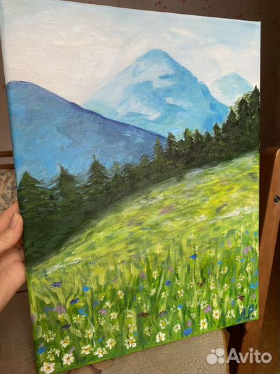 Картина акрилом 30на 40 Альпийский луг