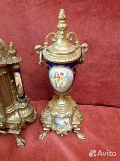 Часовой каминный гарнитур бронза.Franz Hermle