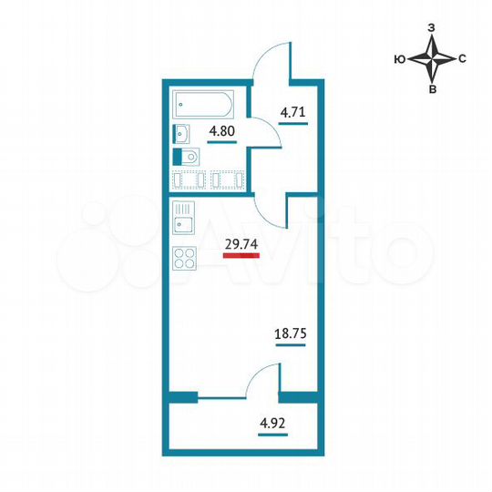 Квартира-студия, 29,7 м², 11/22 эт.