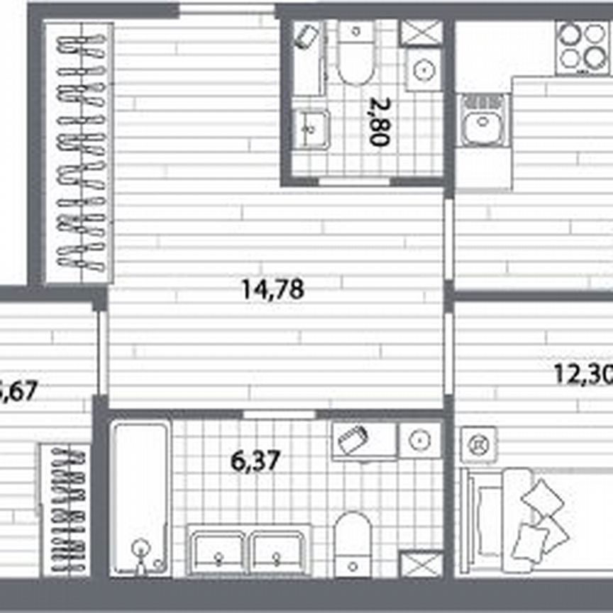 2-к. квартира, 69,6 м², 2/13 эт.