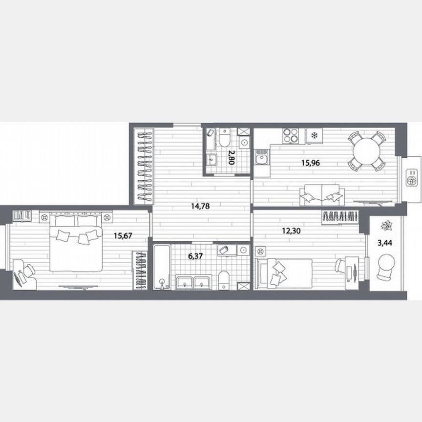 2-к. квартира, 69,6 м², 2/13 эт.