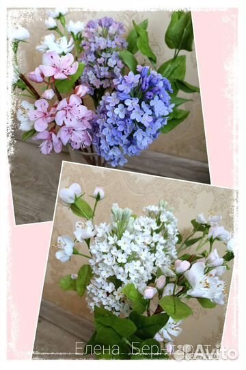 Весенний букет с сиренью из холодного фарфора