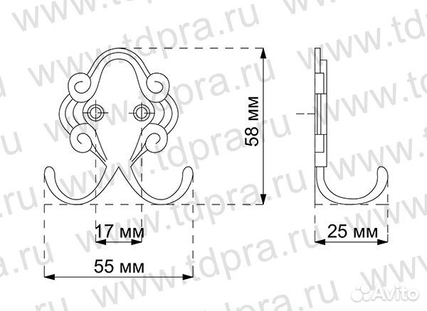 Крючок двухрожковый V.VAN, бронза