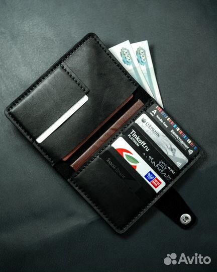 Обложка для документов с отделом для купюр из кожи