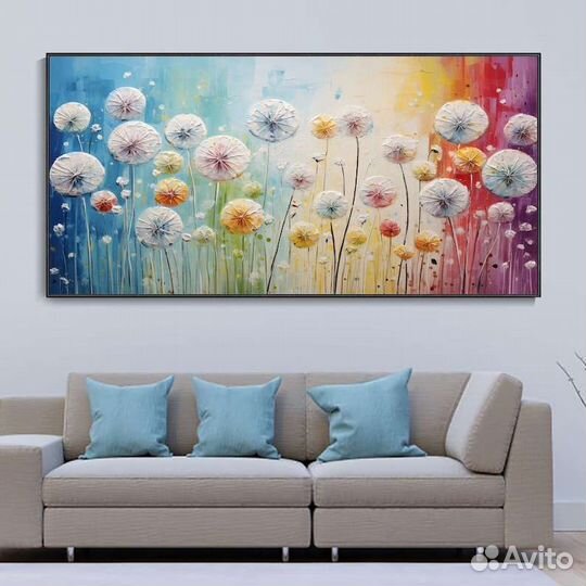 Текстурная картина маслом Одуванчики 3D