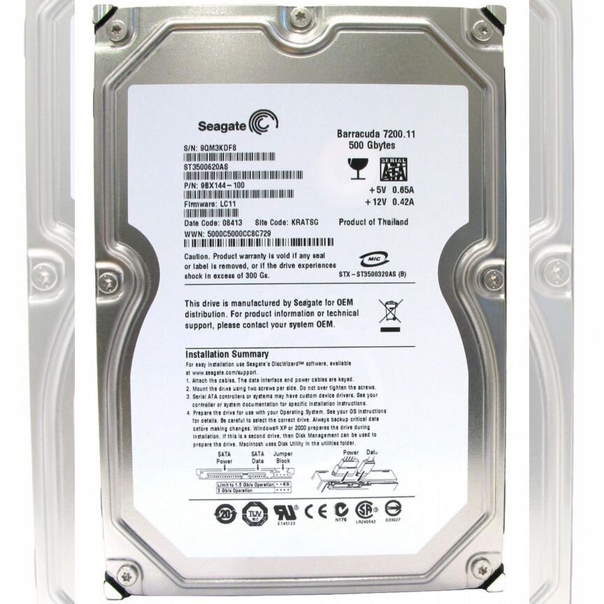[ST3500620AS] Жесткий Диск Seagate 500gb Sata2 3,5 St3500620as