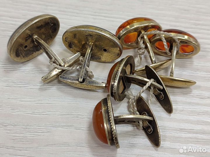 Запонки. Серебро. Янтарь. СССР