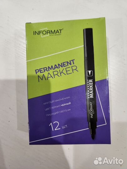 Перманентный маркер, чёрный, упаковка 12 шт