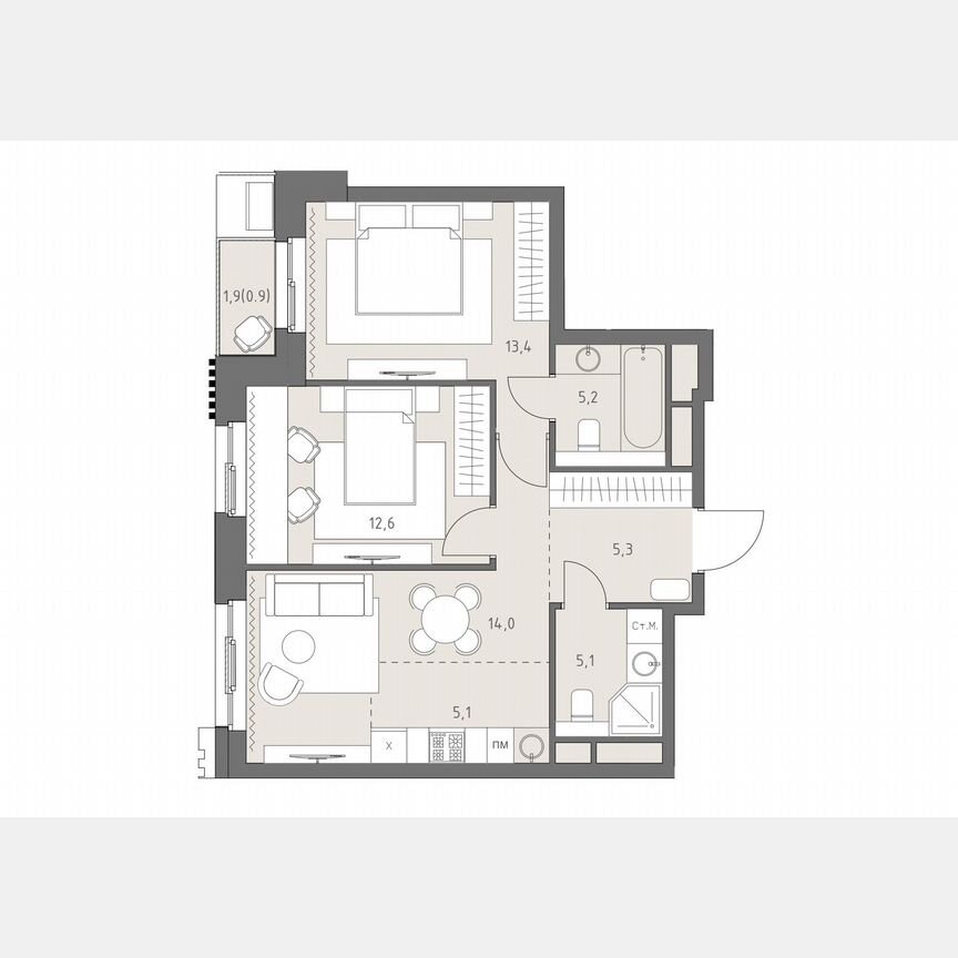 3-к. квартира, 61,6 м², 16/19 эт.
