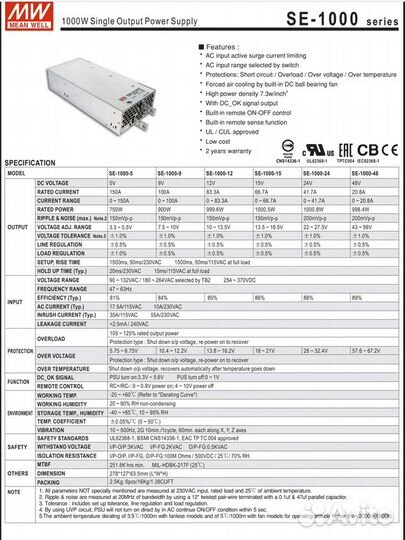 Блок питания 5В 150А meanwell