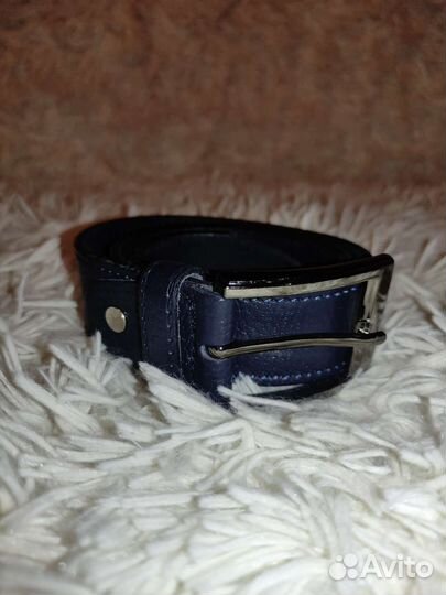 Ремень натур кожа тёмно-синий 93 см
