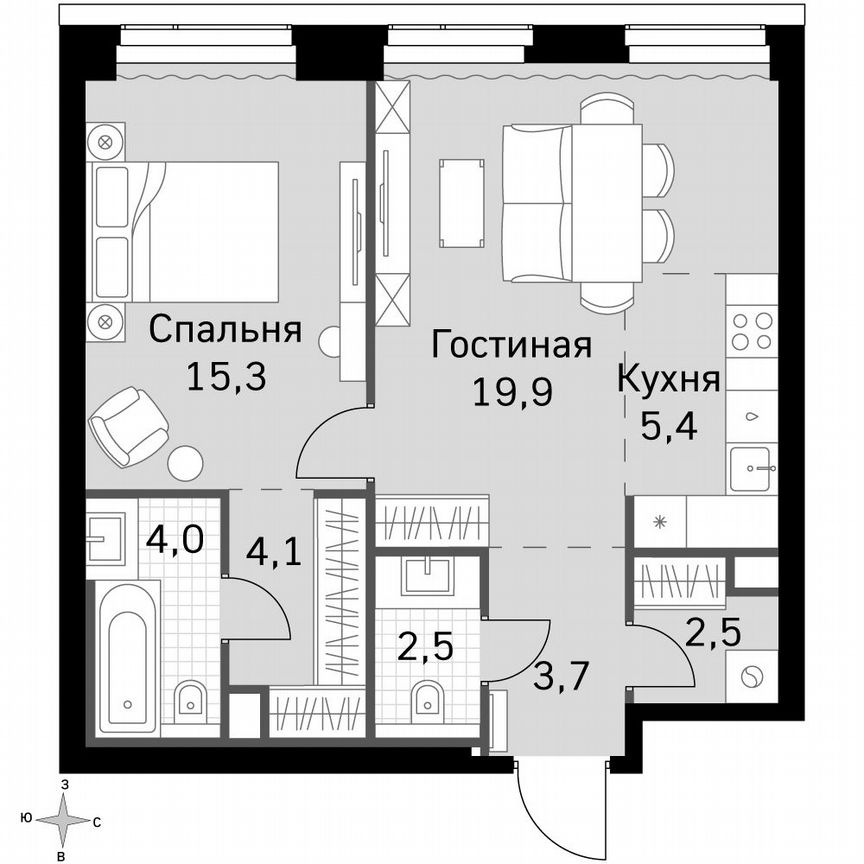 1-к. квартира, 57,4 м², 27/49 эт.