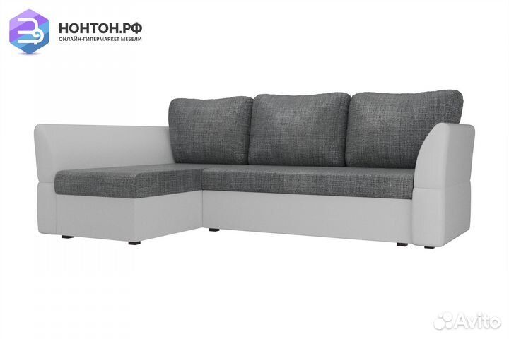Диван угловой дельфин Гесен рогожка серая / экокож