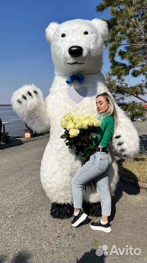 Ростовая Кукла Белый Мишка Поздравление