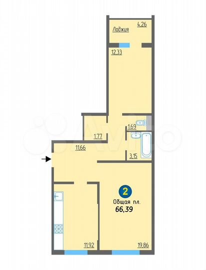 2-к. квартира, 66,5 м², 10/11 эт.