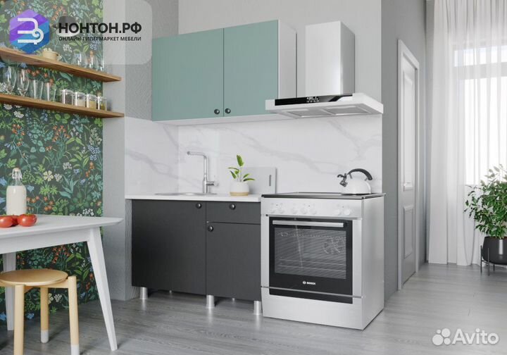 Кухня Деми 1.0 м белый / графит / сумеречный голуб