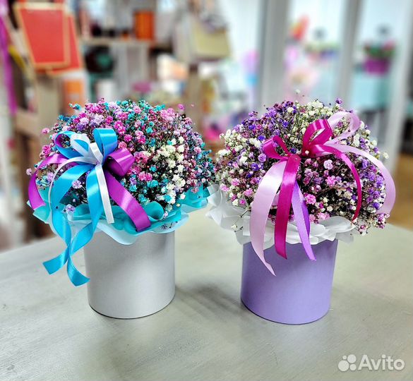 Цветная гипсофила в коробке Челны