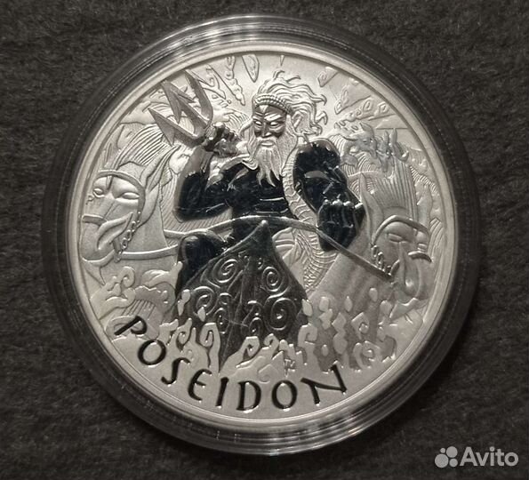 Монета Тувалу 2021 Боги Олимпа Посейдон Серебро