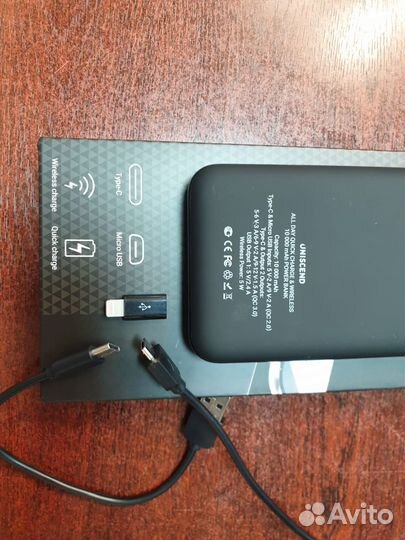Aккумулятор Quick Charge Wireless 10000 мАч, черны