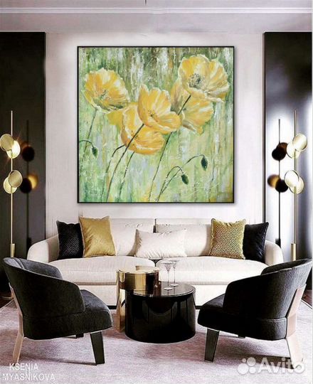 Большая картина маслом на холсте цветы