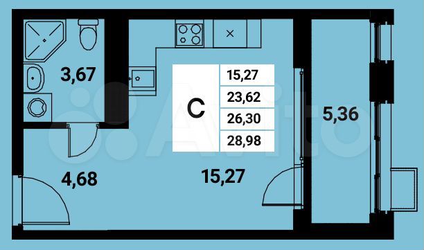 Квартира-студия, 29 м², 19/21 эт.